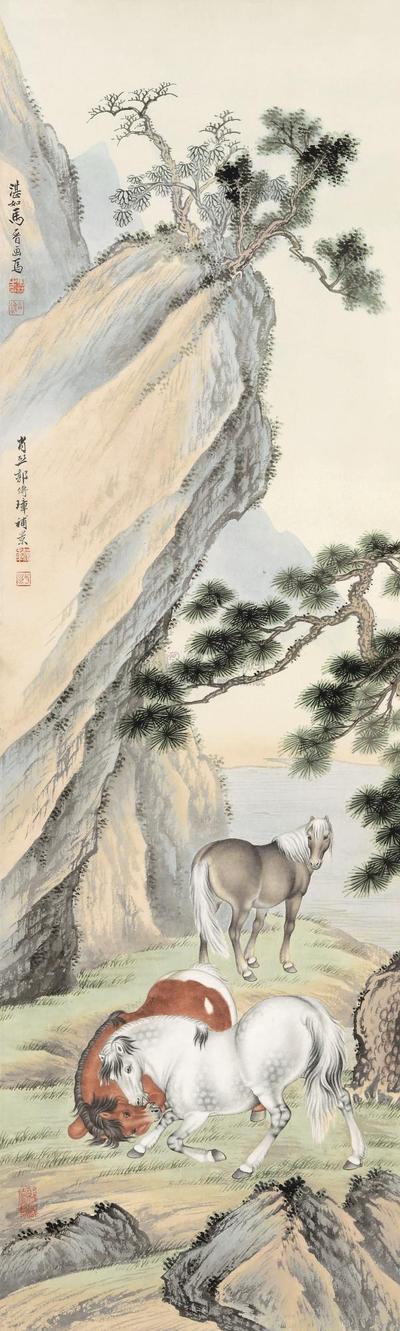 马晋 郭传璋 松岩放马 镜框