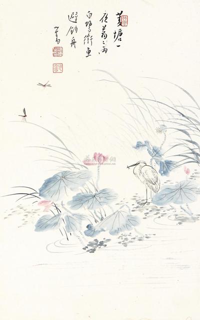 溥儒 苇塘白鹭 镜框