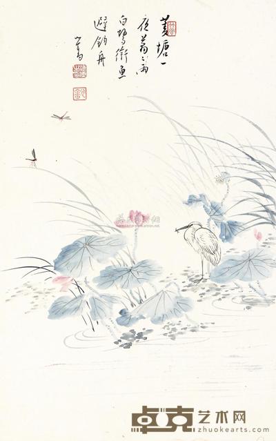 溥儒 苇塘白鹭 镜框 33×20.4cm