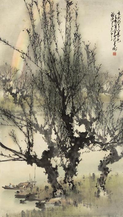 赵少昂 1952年作 湖畔虹影 立轴