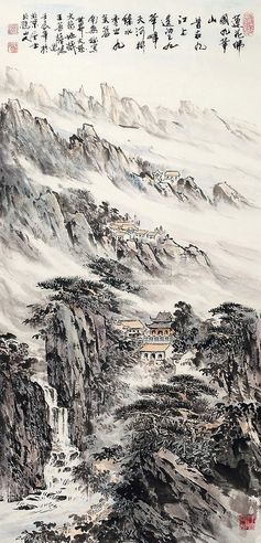 汤余铭 2012年作 莲花佛国九华山 镜片