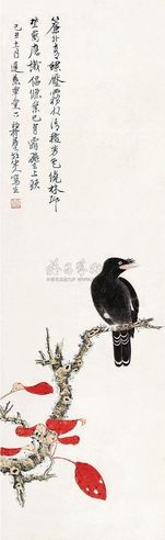 谢稚柳 1949年作 红叶八哥 镜片