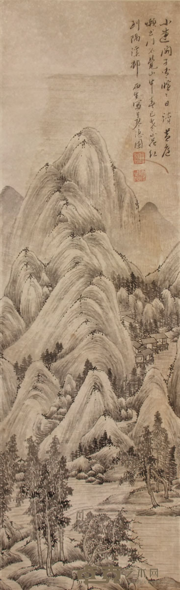 汤贻汾 山水 立轴 77×23cm