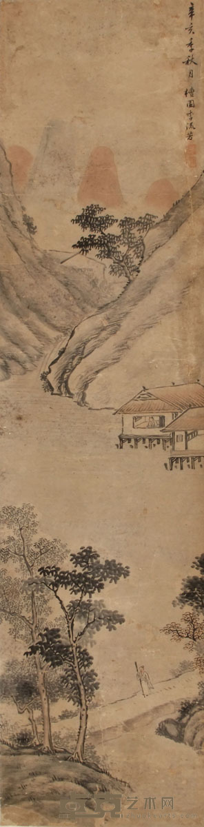 李流芳 山水 镜片 114×27cm