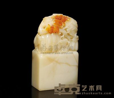 寿山白芙蓉镂雕蝶恋花钮素面章 2.7×5.5×9.5cm
