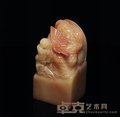 芙蓉石雕老者童子戏钮素方章 7.1×3.8×3.3cm