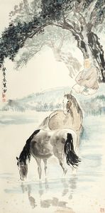 黄澍 饮马图 立轴