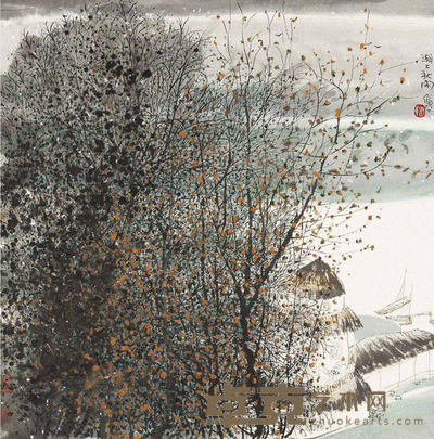 朱道平 湖上秋闲 镜片 66×66cm