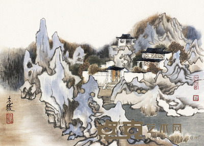 方骏 山水 镜片 29.5×40.5cm