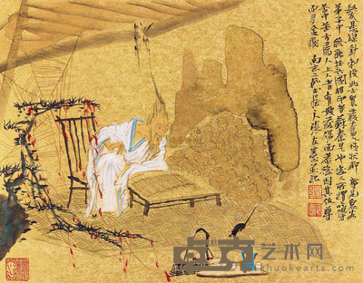 张友宪 苦读图 镜片 34×41cm
