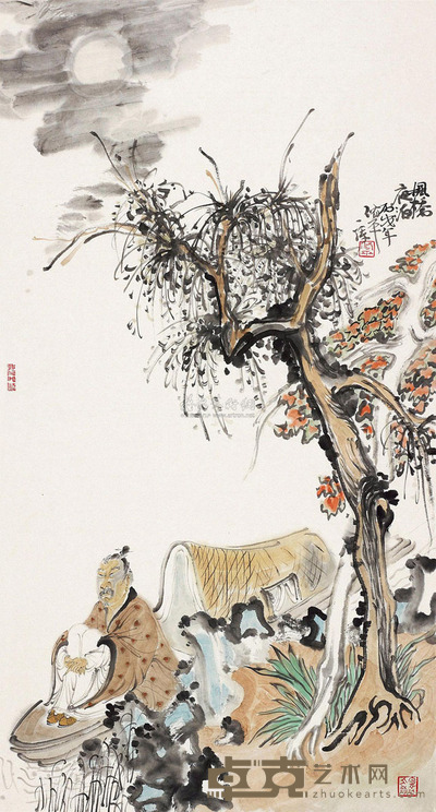 秦修平 枫桥夜泊 镜片 48.5×90cm