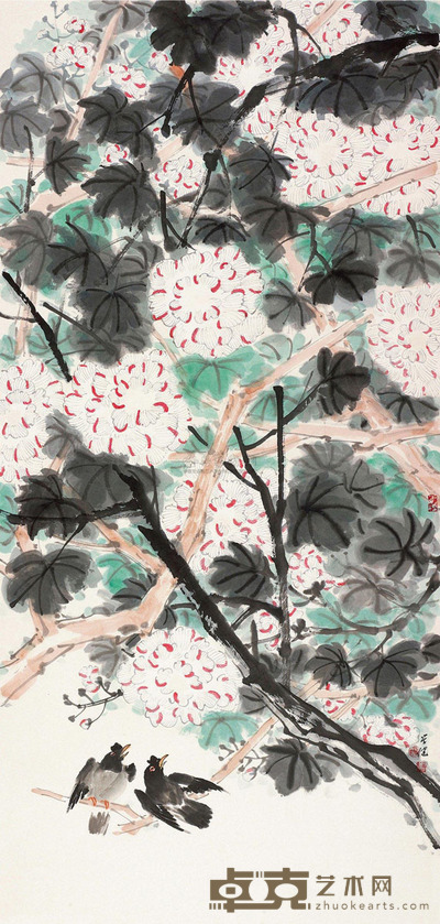柳学健 芙蓉国色 镜片 137×64.5cm