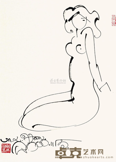 韩美林 人体 镜片 37×52cm