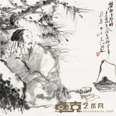 吴山明 茶圣陆羽 镜片 67×67.5cm