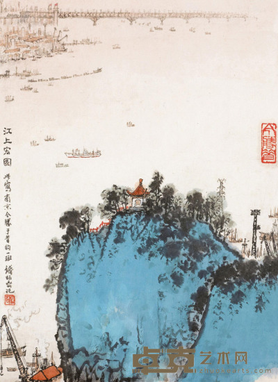钱松嵒 江上宏图 镜片 31×43.5cm