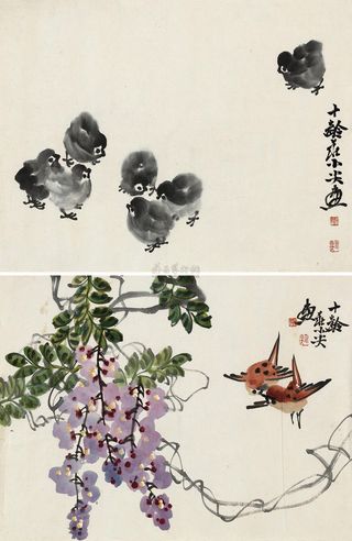 庄小尖 花鸟小品 （二帧） 镜心