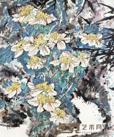 郭怡孮 花卉 镜框 83×68cm