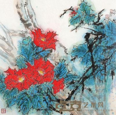 郭怡孮 花卉 镜框 67×67cm