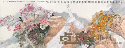 江文湛 春花烂漫 镜片 124×319.5cm