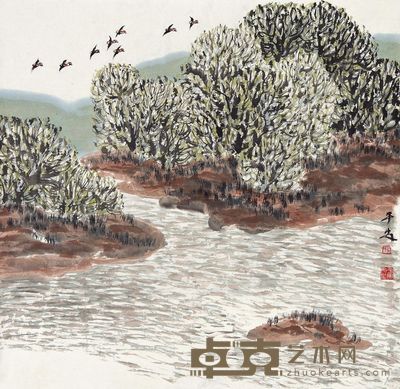 罗平安 江岸秋兴 镜心 66×67.5cm