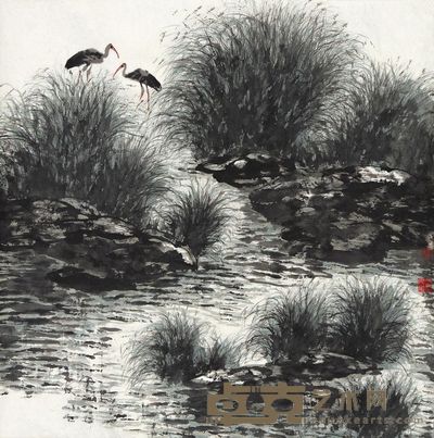 罗平安 水草幽禽 镜心 66×68cm