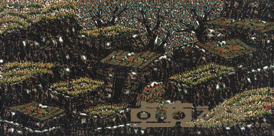 罗平安 农家小景 镜片 69×138cm