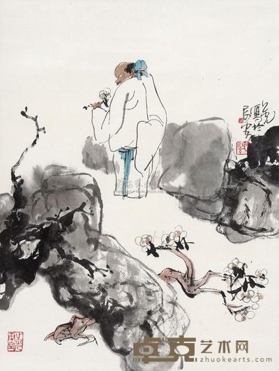 张之光 赏梅图 立轴 69.5×53cm