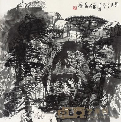 王金岭 松山幽居 镜片 69×68cm;诗塘67.5×68cm