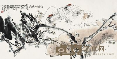 王西京 梅鹤同春图 镜片 68×136cm