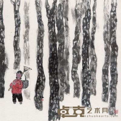 张立柱 拾柴 镜框 66×66cm