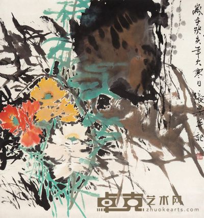 张杲 花卉 镜片 69×65cm