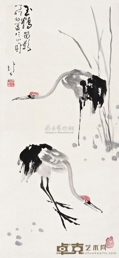 罗国士 玉鹤留影 立轴 95×40cm