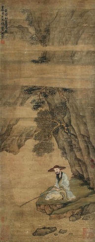 李流芳 岩下垂钓图