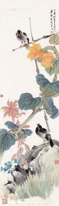 朱偁 丁酉（1877）年作 花鸟 立轴