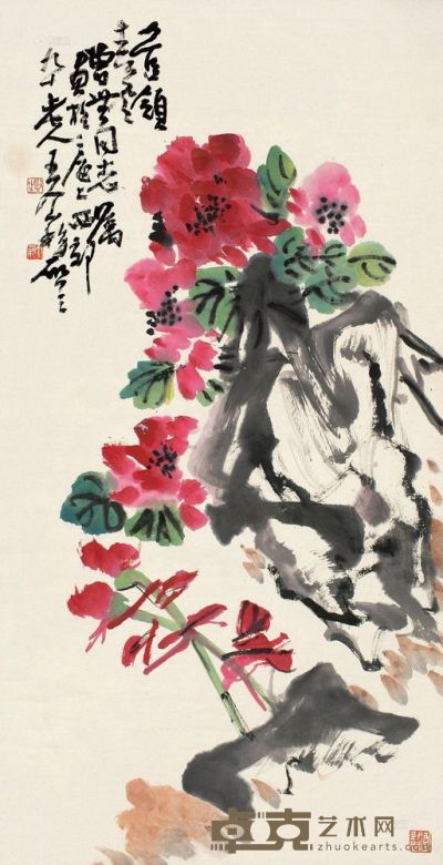 王个簃 花卉 立轴 76×38cm