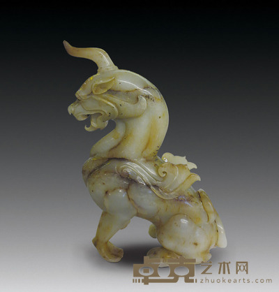 汉白玉独角飞兽 高：16.5cm