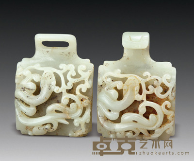 螭龙纹玉带扣一对 长:5.5cm 宽:5.5cm