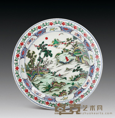 五彩描金山水人物纹大盘 高:7cm 口径:44.5cm