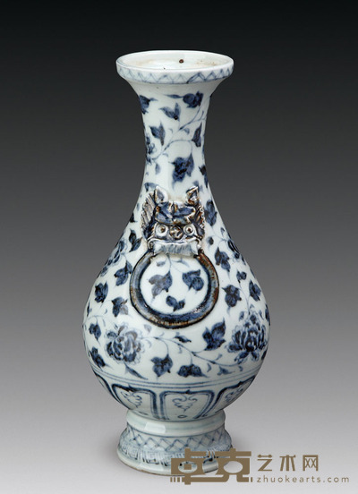 元青花缠枝连双耳冼口瓶 口径：7.5cm 高：27cm 底径:8cm