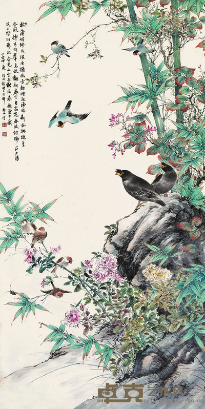 颜伯龙《花鸟图》 长:137cm 宽:68cm