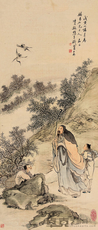 钱慧安山水 长：125cm 宽：45cm