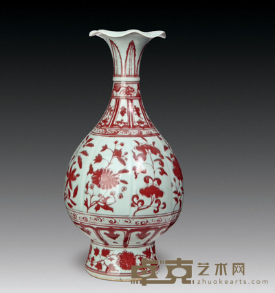 釉里红荷叶口玉壶春瓶 高：45cm