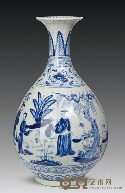 青花人物玉壶春瓶 高：44.6cm