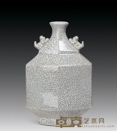 官窑双耳瓷瓶 深：28cm