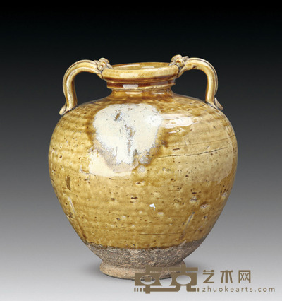 冰裂纹米黄釉双系罐 高：26cm 口径：10cm