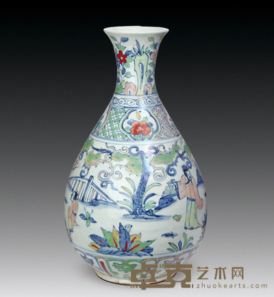 人物蕉叶纹玉壶春瓶 高：42.8cm