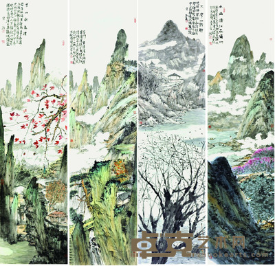 毛宗泽 山水四条屏 138*35cm*4 约:17.39平尺