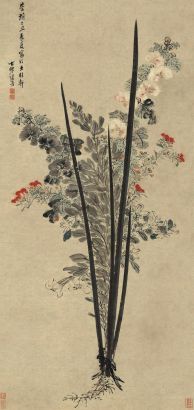 张彦 崇祯丁丑（1637年）作 花卉图 立轴