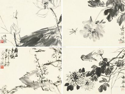 张辛稼 丁巳（1977年）作 花鸟 二屏立轴