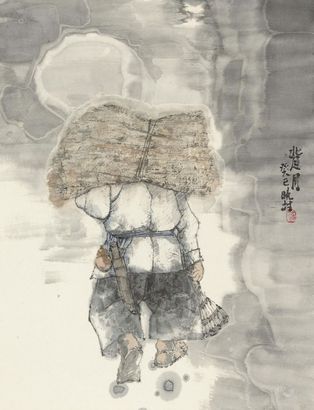 杨晓村 癸巳（2013年）作 背月 镜心